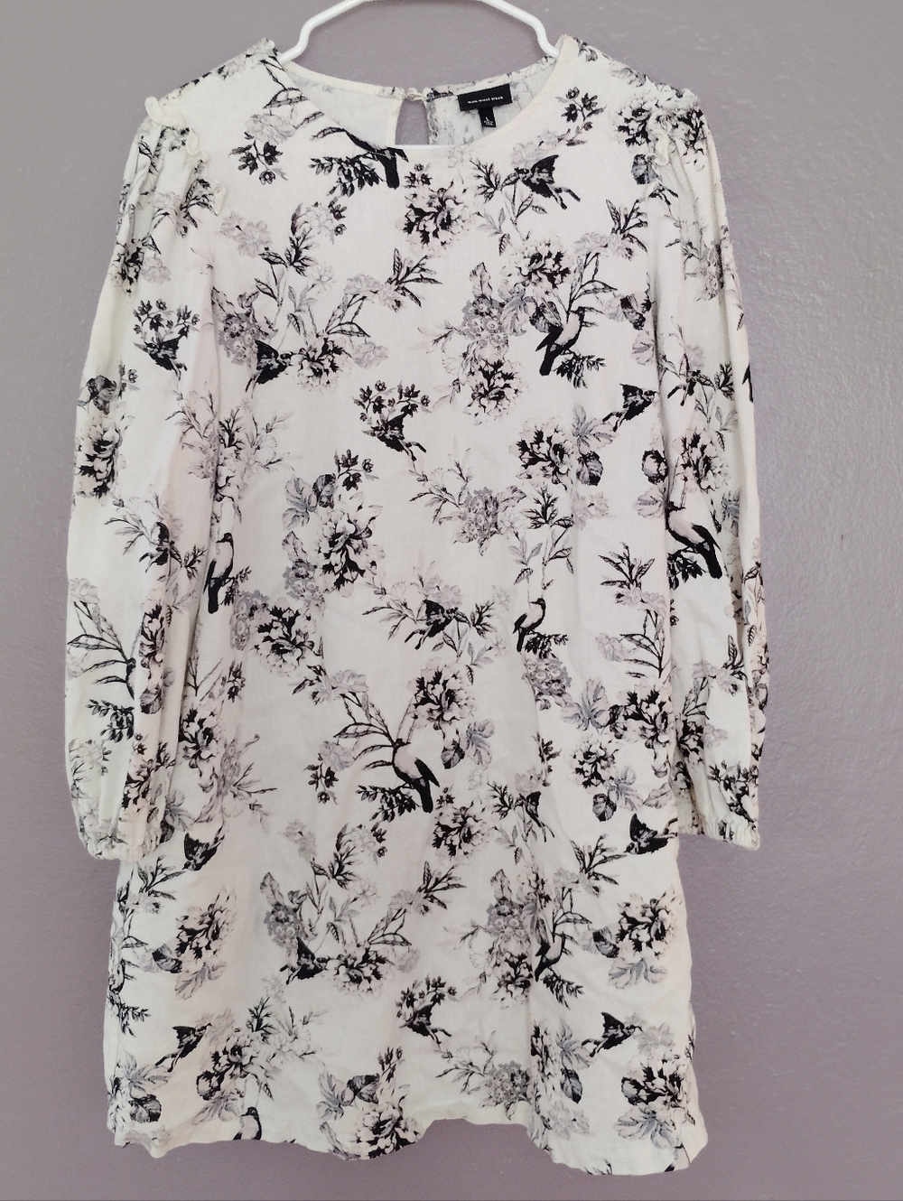 Who What Wear Linen Long Sleeve Floral Shift Dress